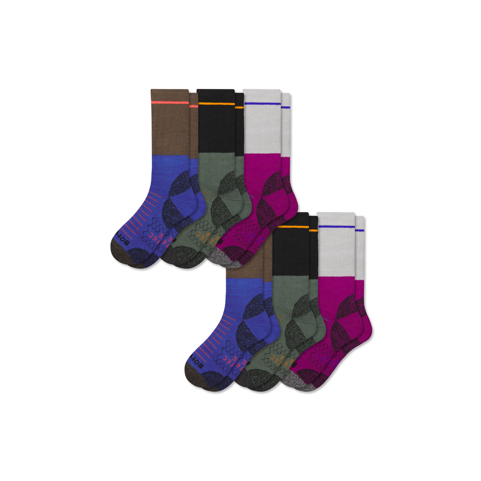Men's Hiking Calf Sock 6-Pack - Black Moss Mix