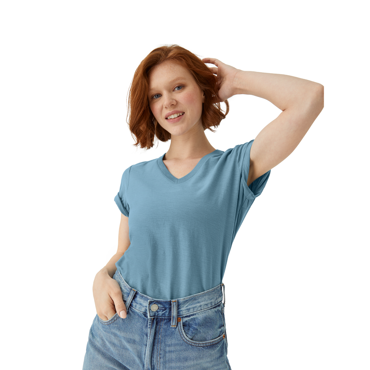 Air Slub V-Neck T-Shirt Bleached Denim WO1