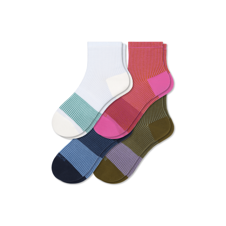 Women’s Lightweight Stripe Quarter Sock 4-Pack - Active Court Cushion