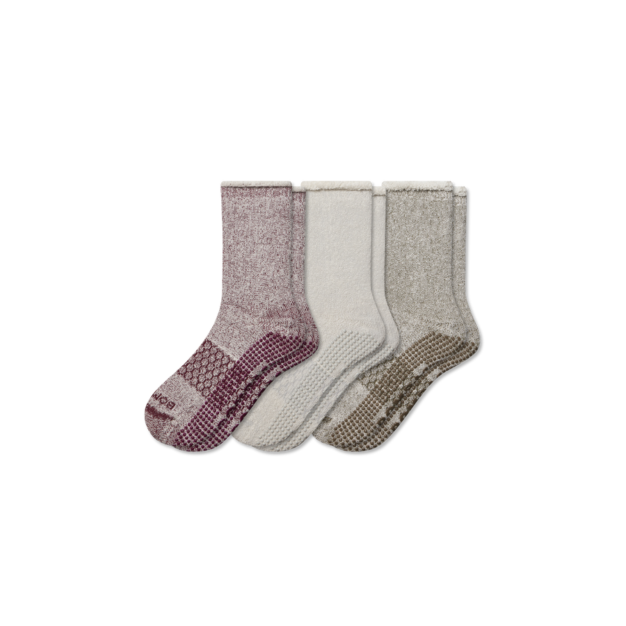 Women’s Roll-Top Merino Blend Gripper House Sock 3-Pack - Everyday No Show Step