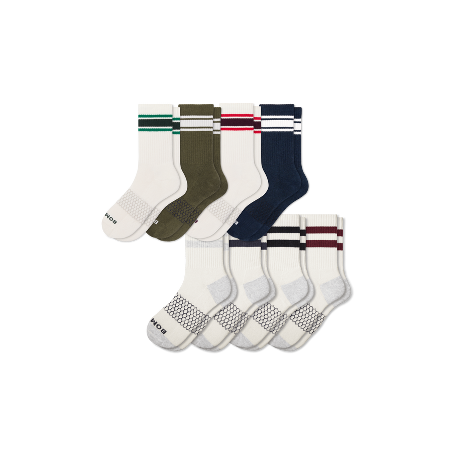 Men's Vintage Stripes Half Calf Sock 8-Pack - Breathable Office Pair