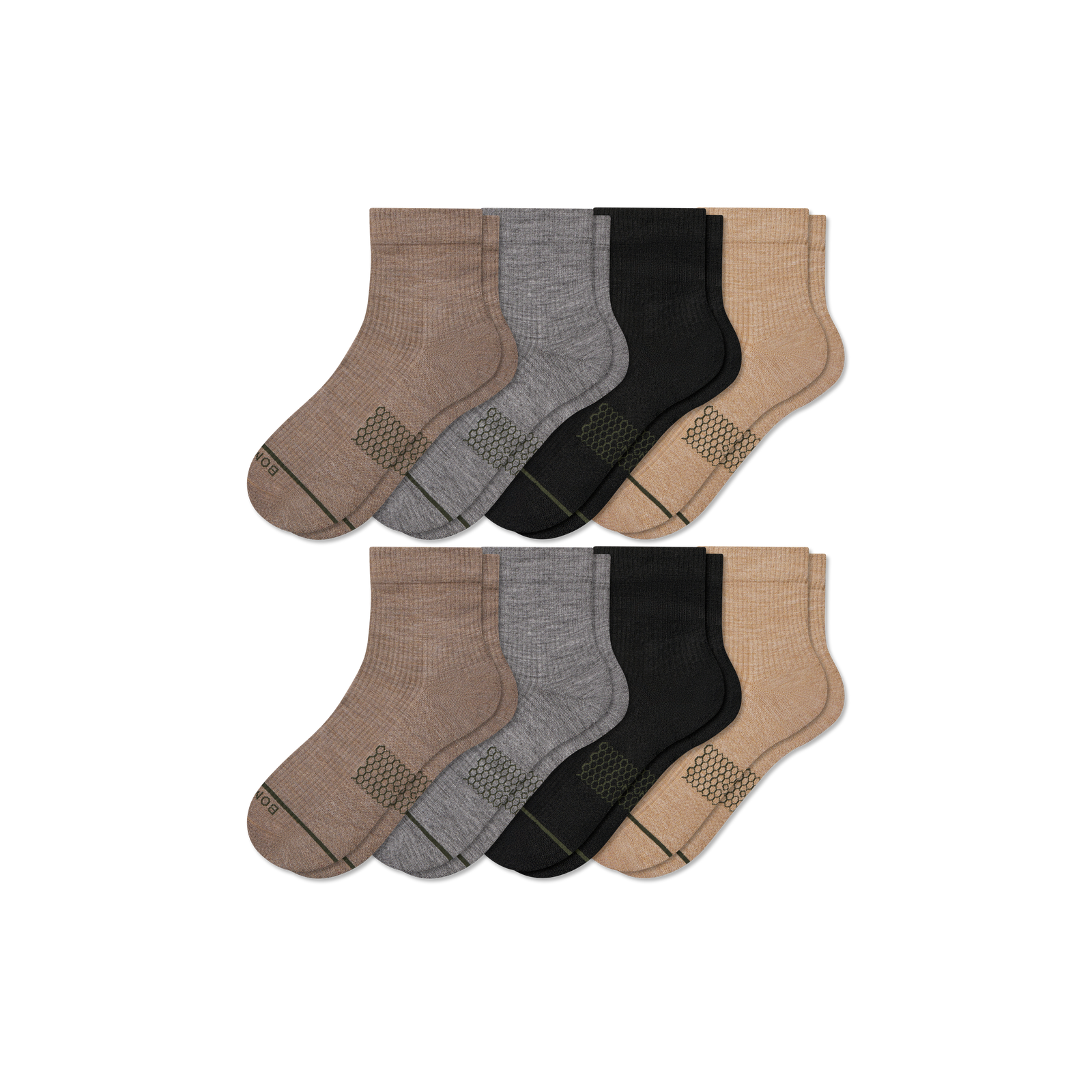 Merino Modern Rib Quarter Sock 8-Pack - Grey Taupe Mix L