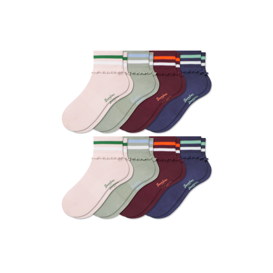 Youth Foldover Ruffle Quarter Sock 8-Pack - Breathable Weekend Fit