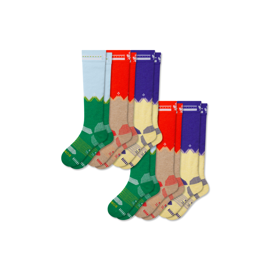 Youth Full-Cushion Merino Wool Blend Ski & Snowboard Sock 6-Pack - Cozy Hike Fit
