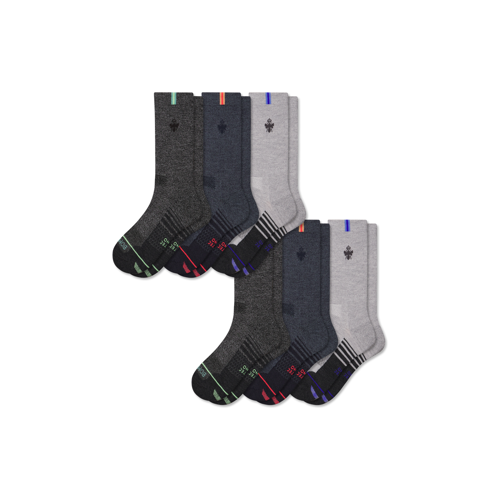 Merino Wool Blend Athletic Calf Sock 6-Pack - Meteor Mix L