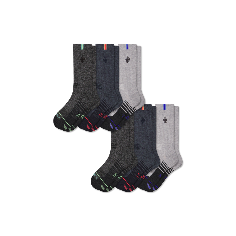 Men's Merino Wool Blend Run Calf Sock 6-Pack - Light Travel Wear