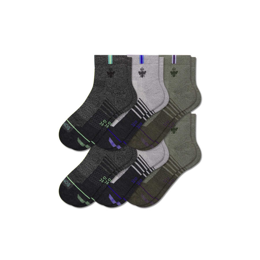 Women's Merino Wool Blend Run Quarter Sock 6-Pack - Breathable No Show Rotation