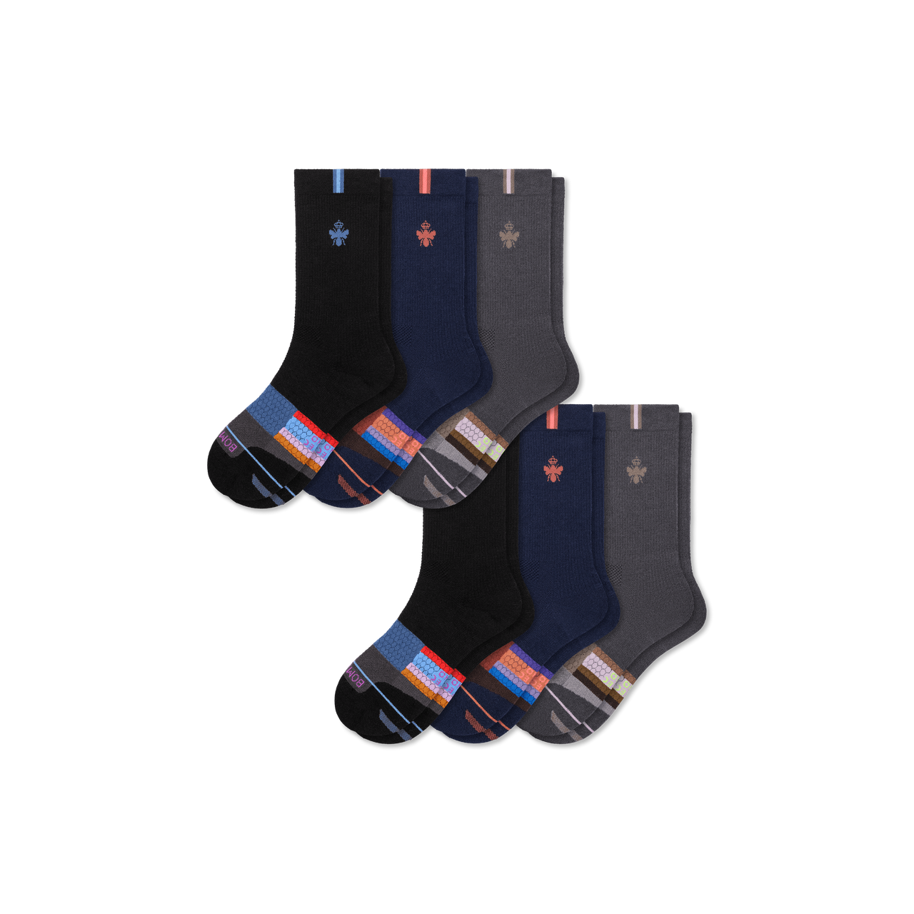 Merino Wool Blend Athletic Calf Sock 6-Pack - Navy Black Mix