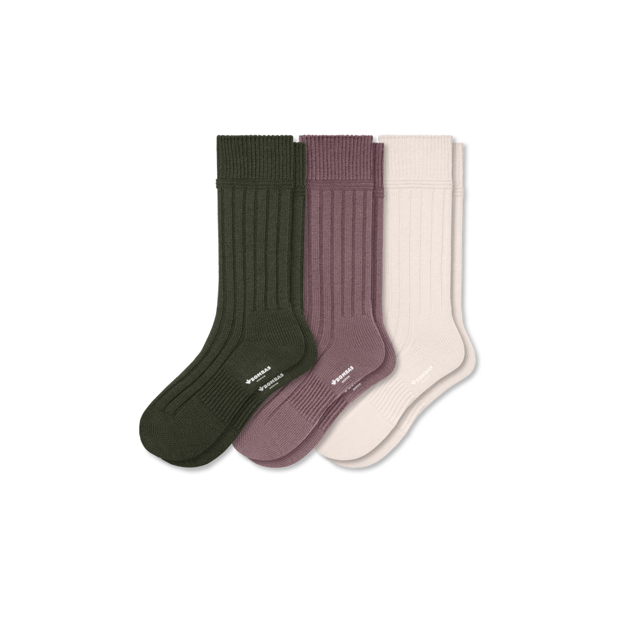 Men's Merino Cashmere Blend Rib Calf Sock 3-Pack - Soft Crew Rotation