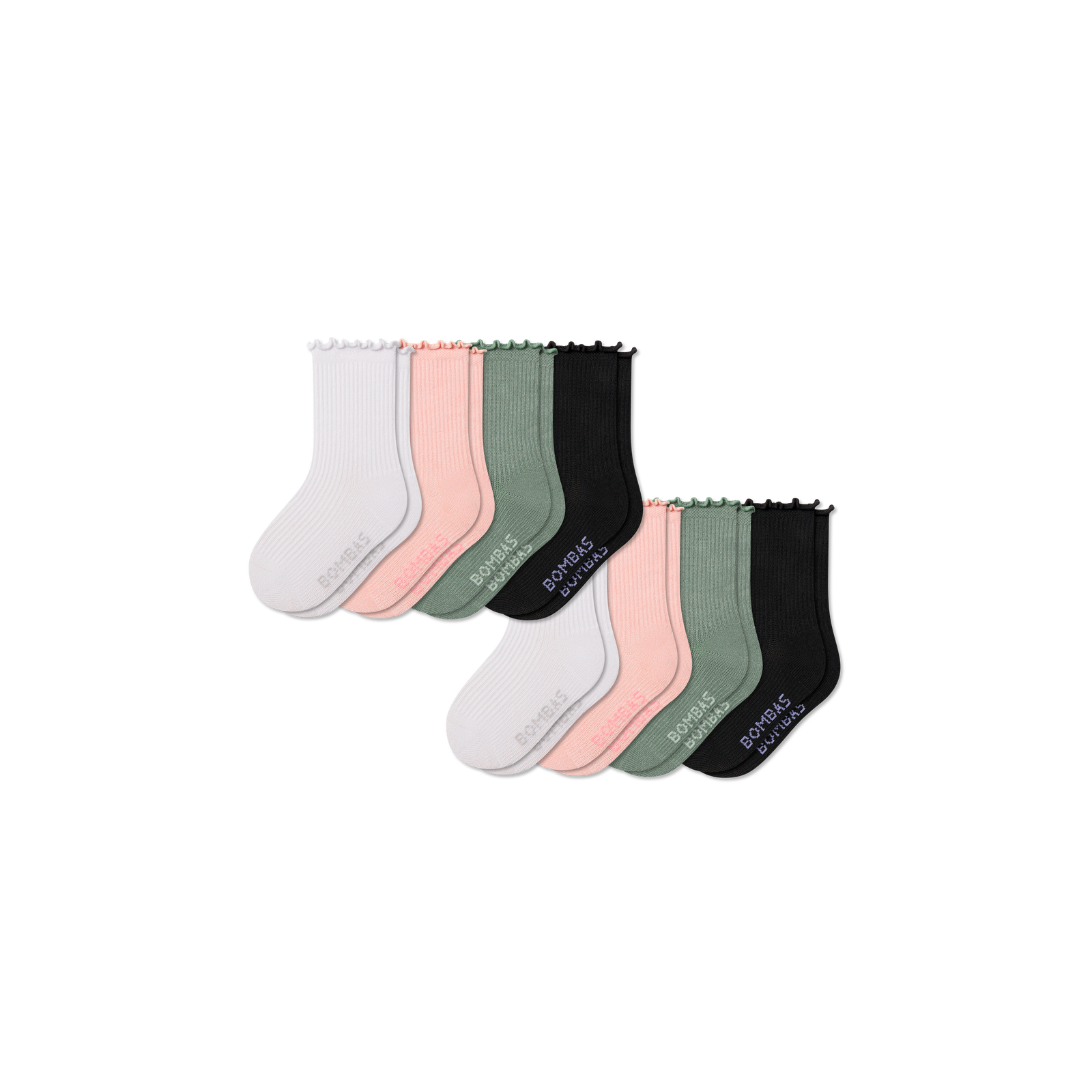 Junior Ruffle Rib Calf Sock 8-Pack - Pink Sage Mix L