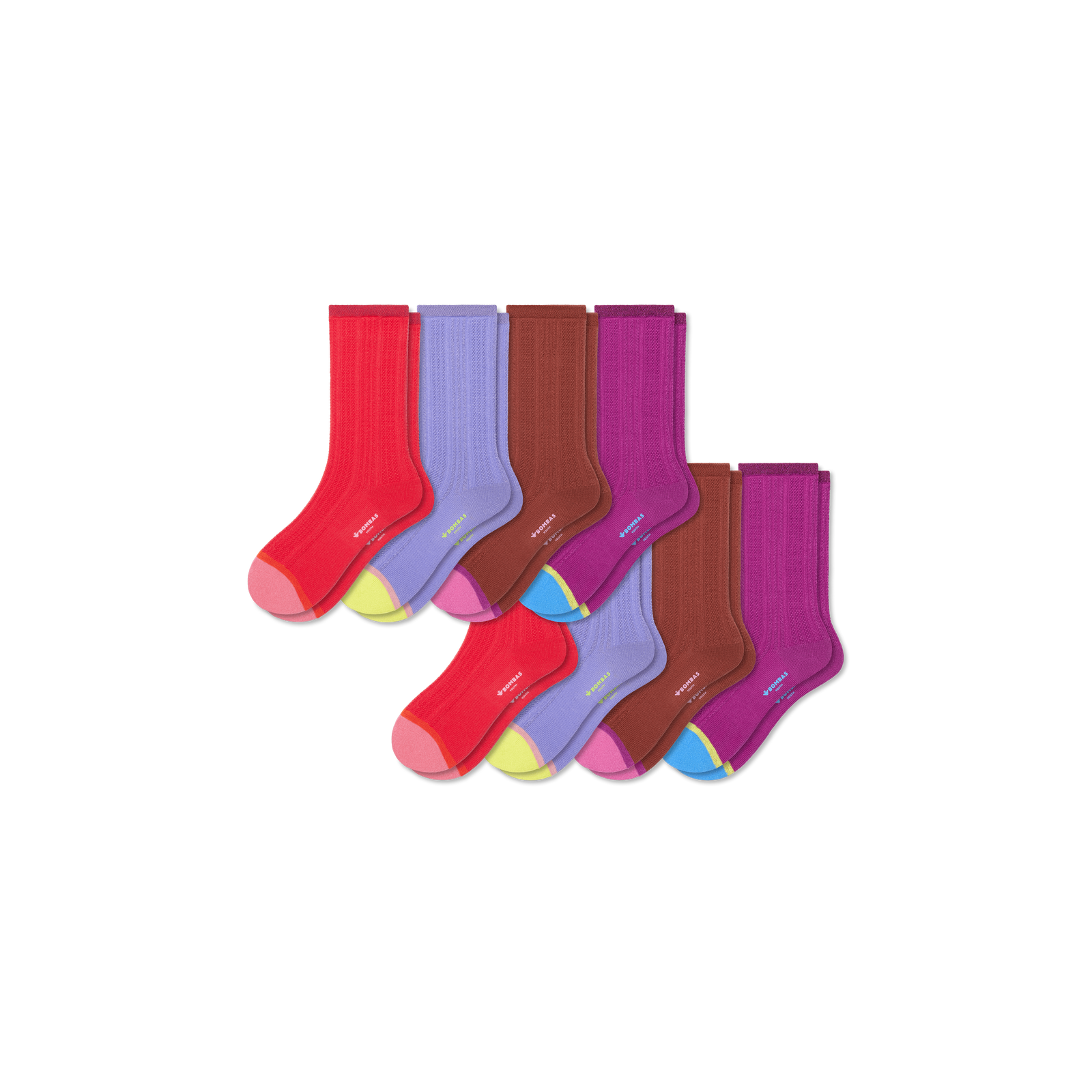 Youth Pointelle Calf Sock 6-Pack - Red Iris Mix