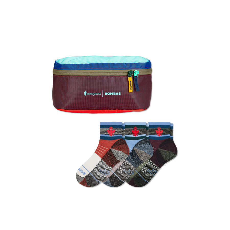 Cotopaxi x Bombas Merino Wool Blend Hiking Quarter Sock 3-Pack & Fanny Pack - Smart Carry Setup
