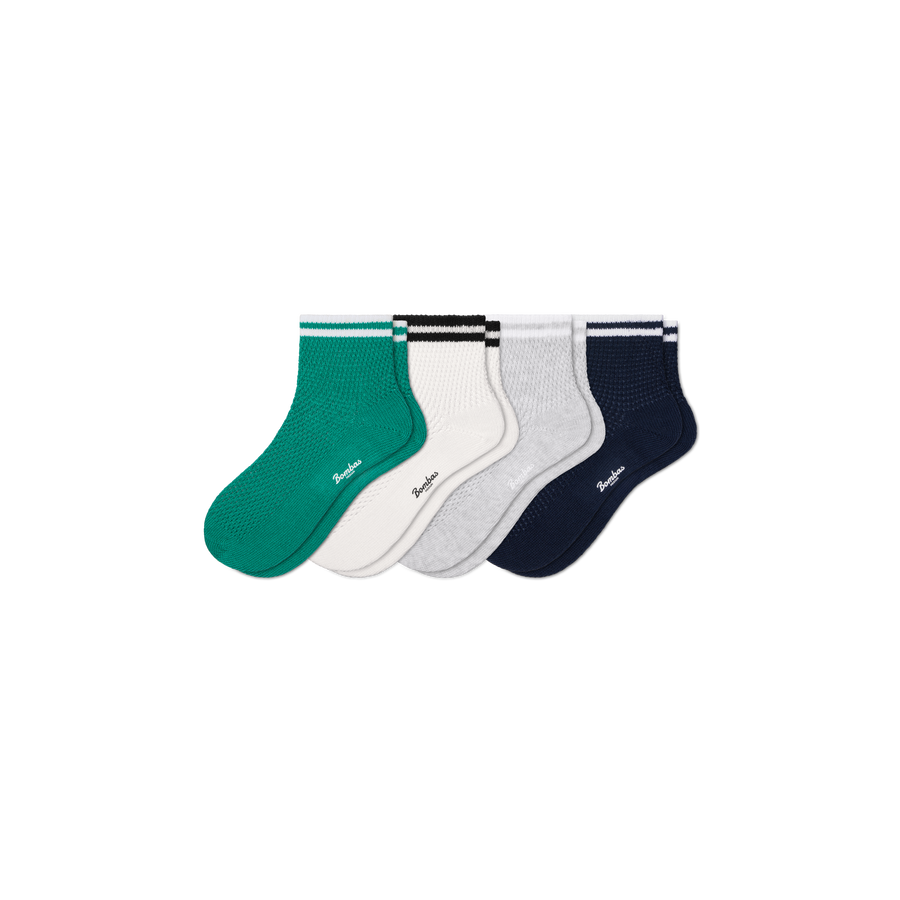 Women's Vintage Stripes Open Knit Quarter Sock 4-Pack - Fresh Ankle Rotation