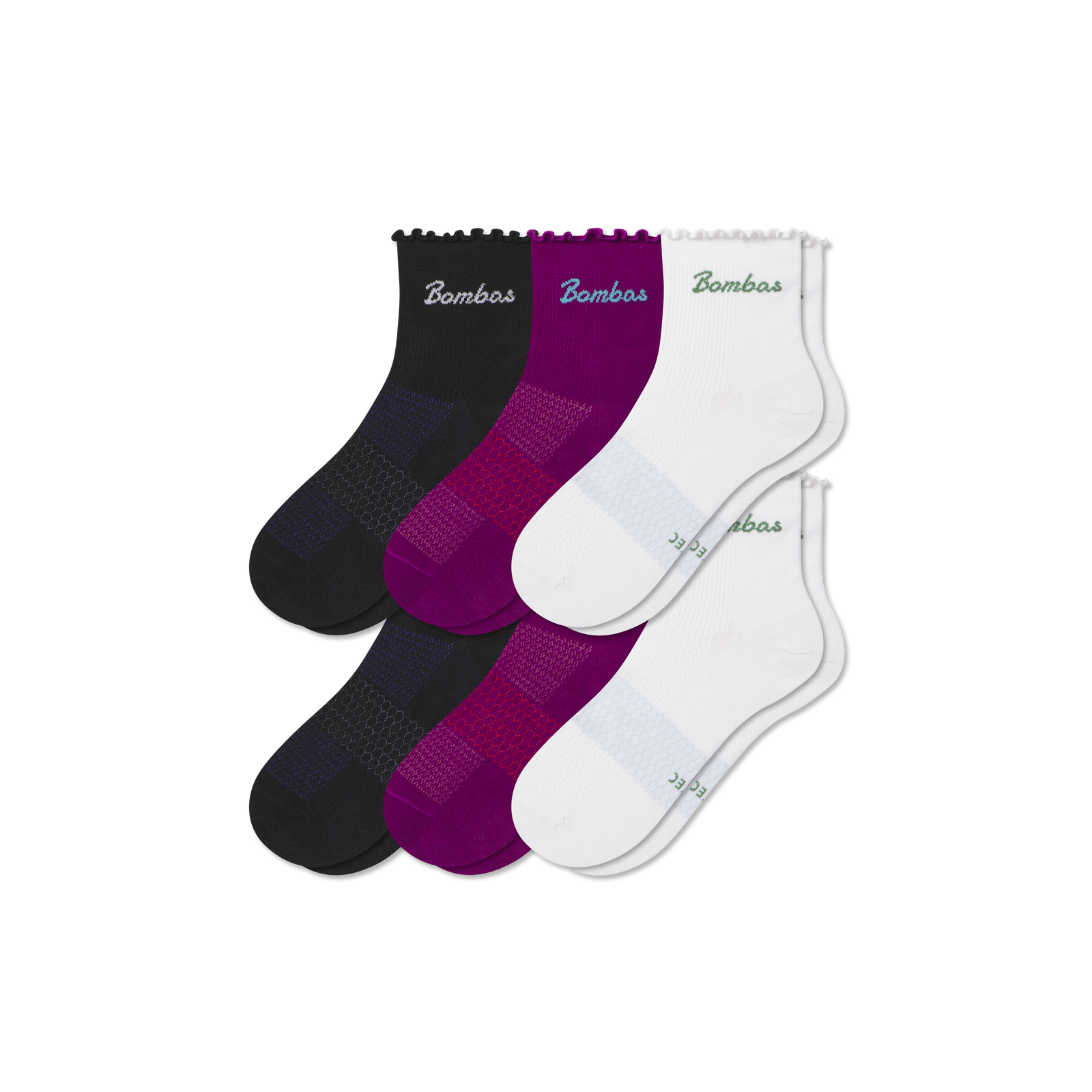Womenâ€™s Ruffle Athletic Quarter Sock 6-Pack - vivid magenta mix L