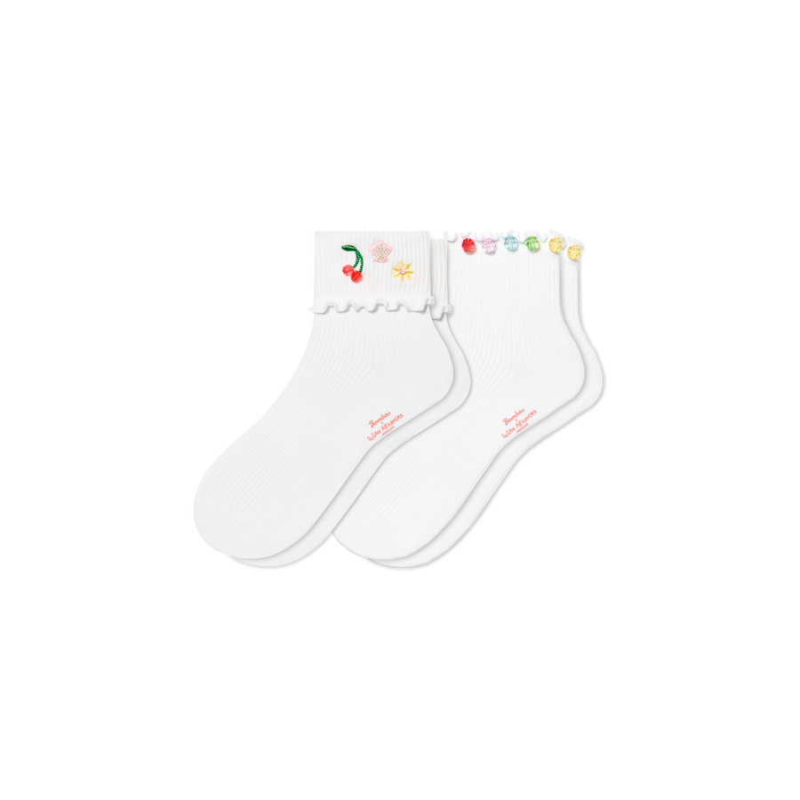 Bombas x Susan Alexandra Embellished Ruffle Rib Quarter Sock 2-Pack - Comfort Office Pair