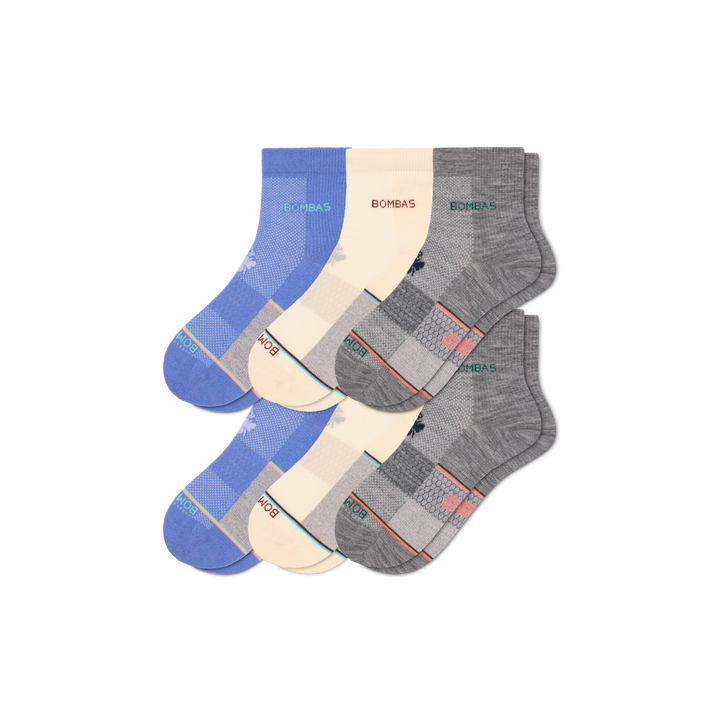 Women's UltraLite Sport Merino Wool Blend Quarter Sock 6-Pack - white hydrangea mix L