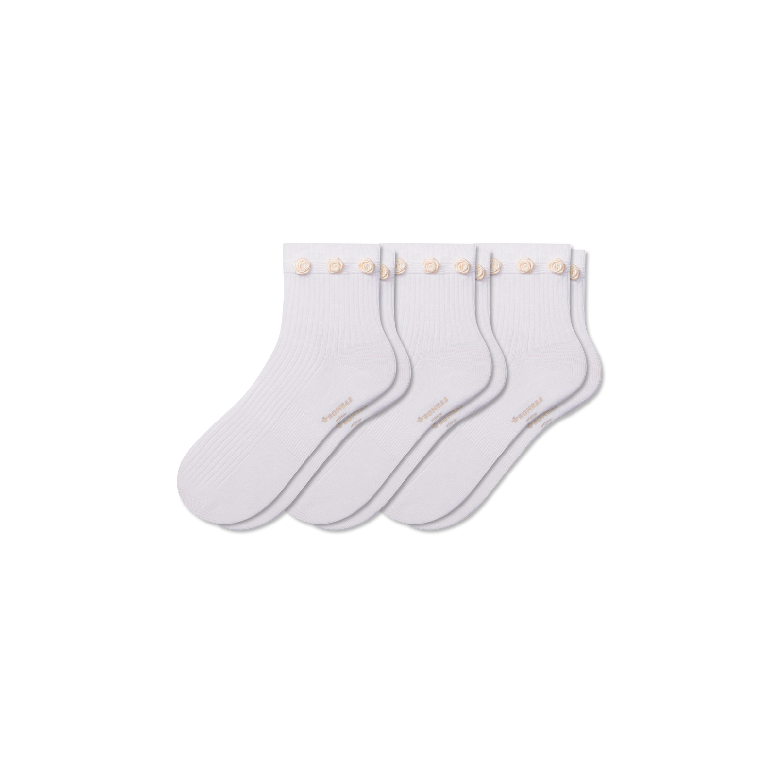 Women's Rosette True Rib Quarter Sock 3-Pack - White