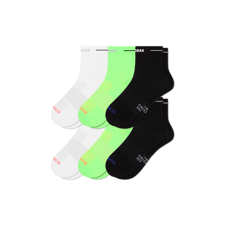 Men's RunPro Quarter Sock 6-Pack - white lime mix L