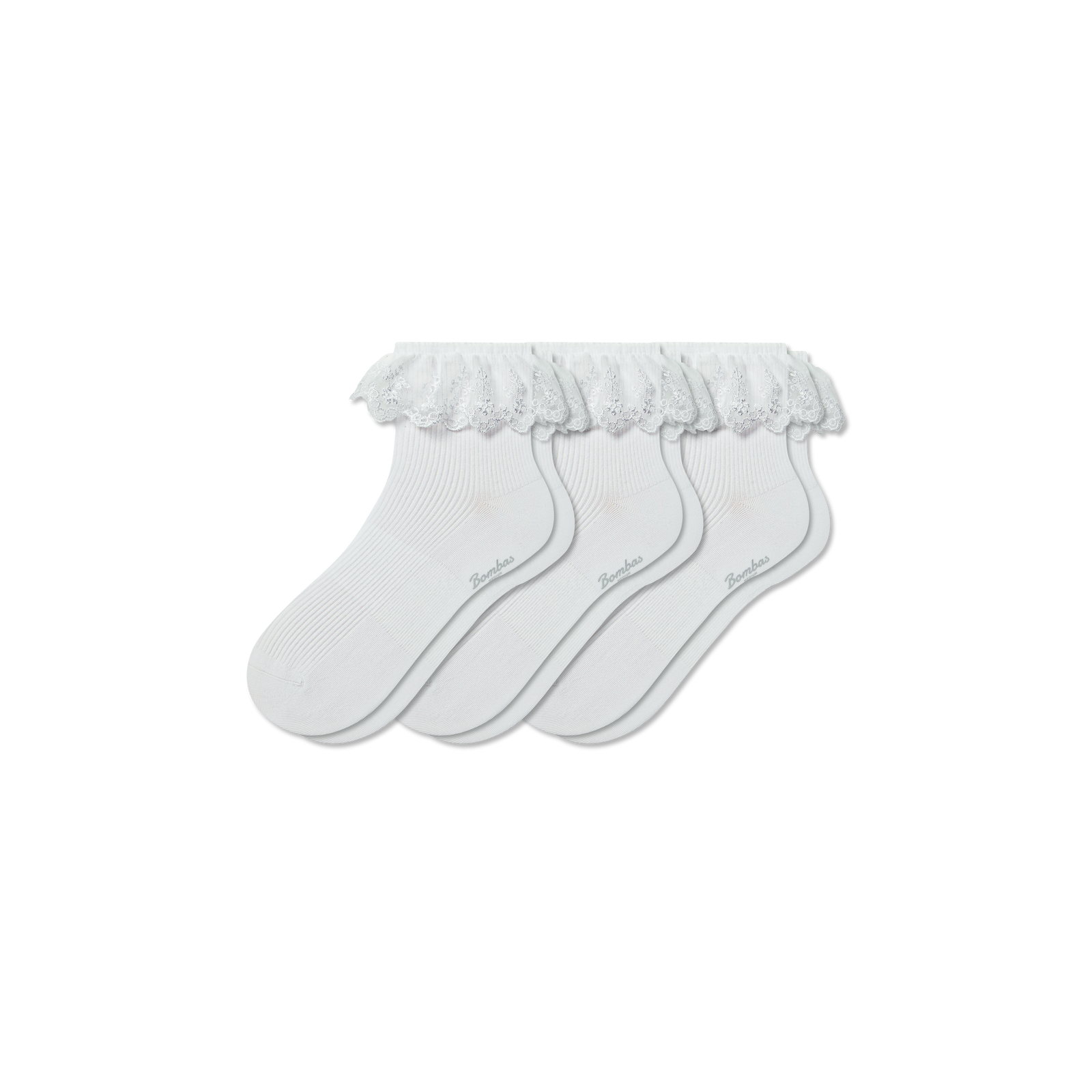 Women's Ruffle Lace Quarter Sock 3-Pack - White Mix L