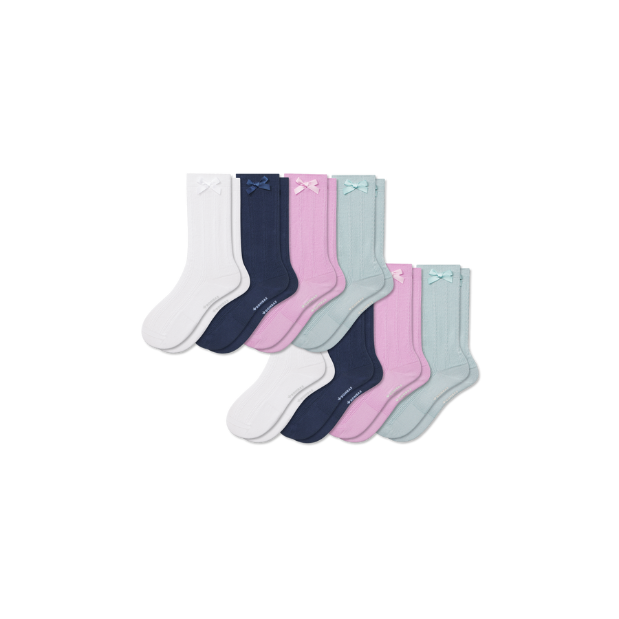 Youth Textured Bow Calf Sock 8-Pack - Fresh Ankle Fit